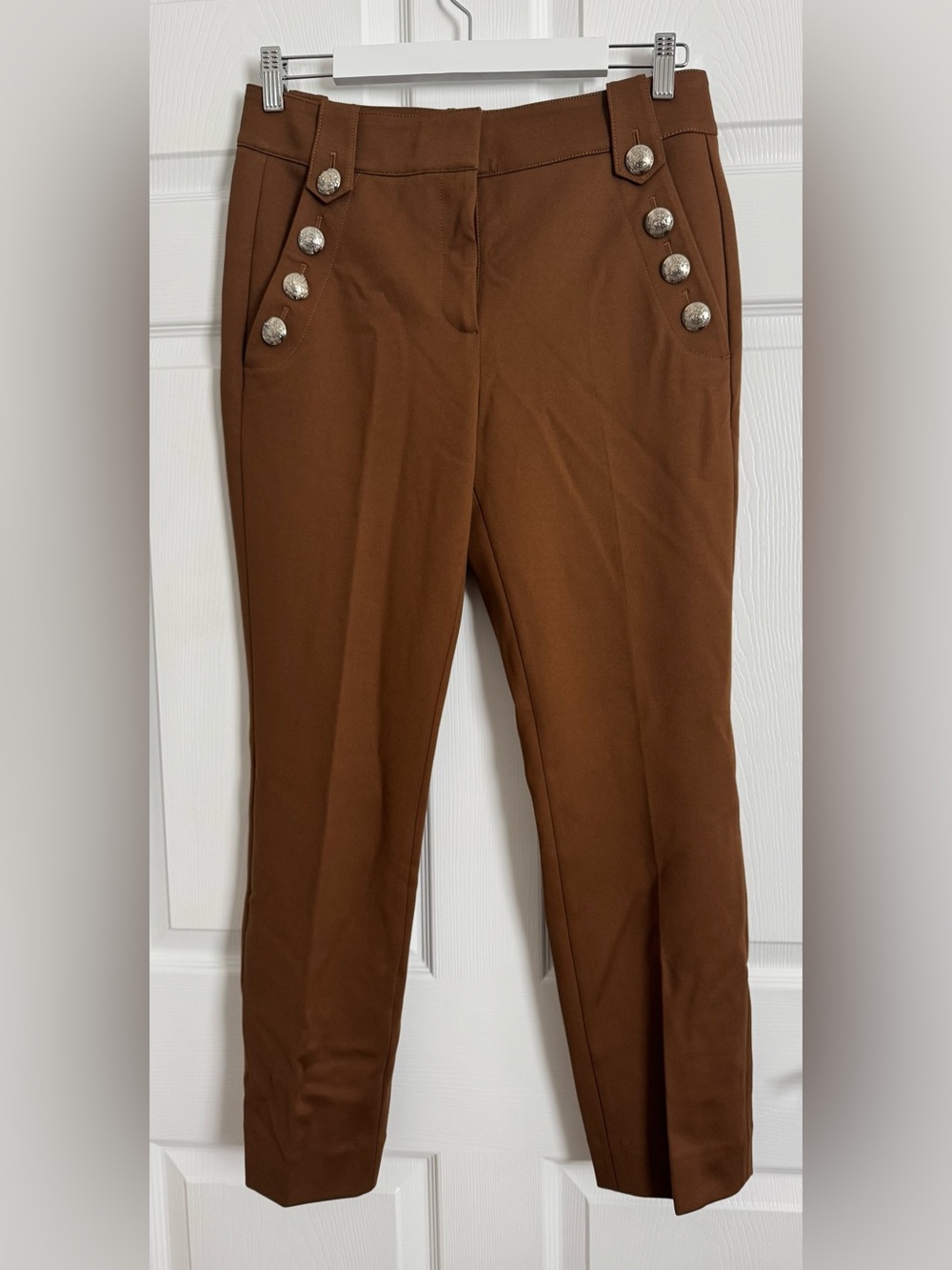 NWOT WHBM High-Waist Brown Tailored Pants with Decorative Buttons Size 6